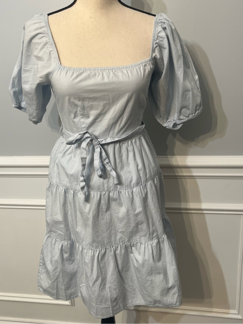 Sim & Sam 100% Cotton Baby Blue Dress Puff Short Sleeve Prairie Cottagecore XS